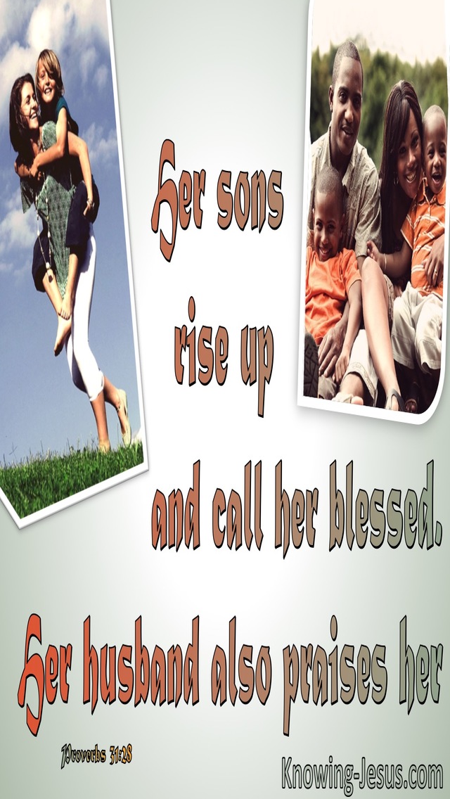 Proverbs 31:28 Her Sons Rise Up And Call Her Blessed (orange)